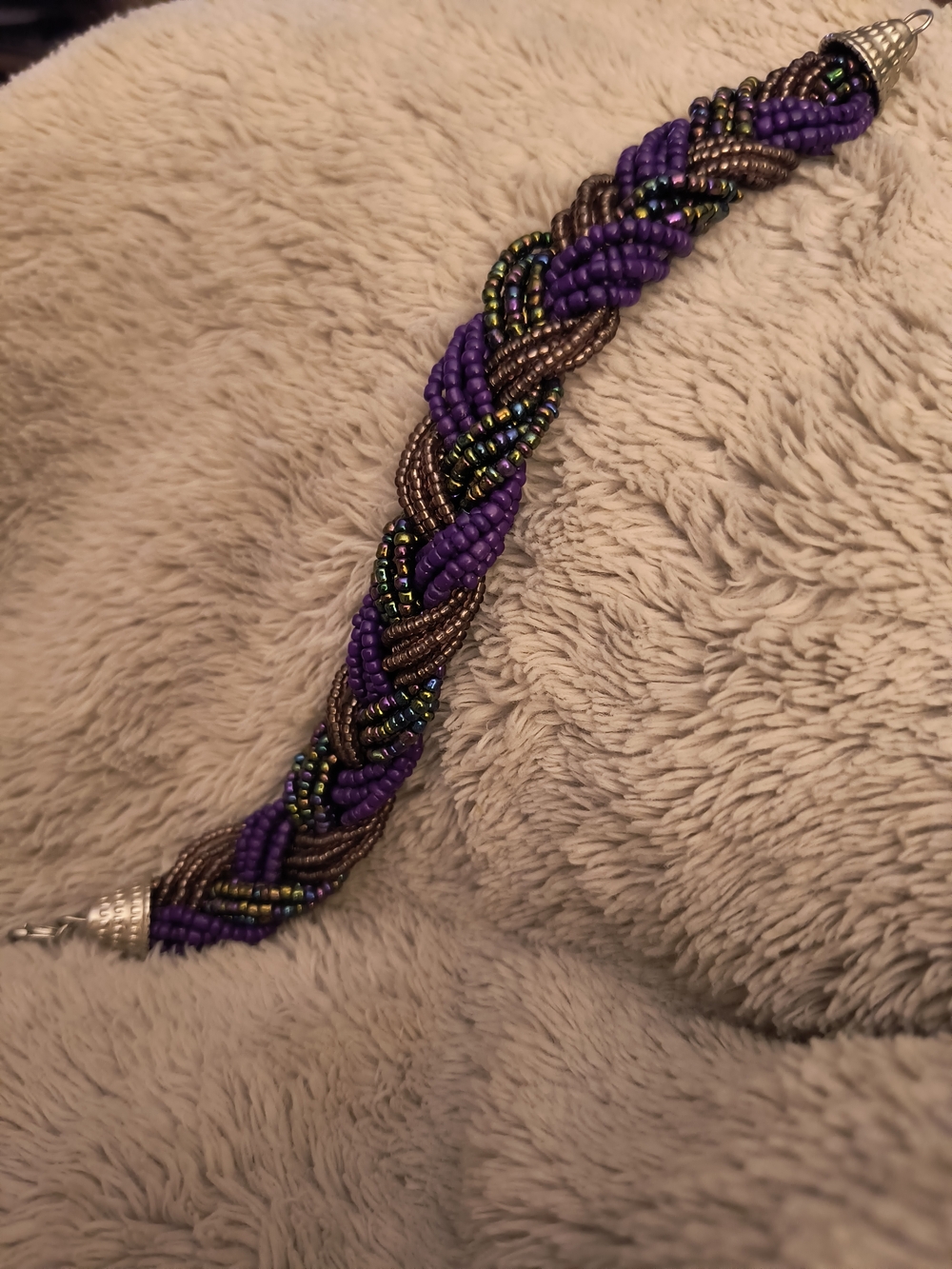 Braided Purple and Metallic Beaded Bracelet - Women Jewelry